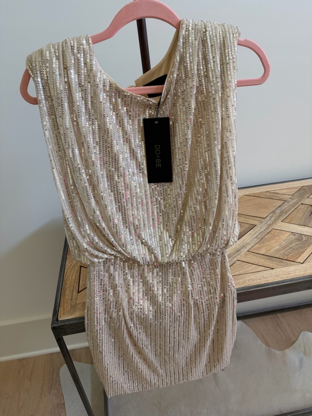 DO+BE Champagne Sequin Mini Dress Small